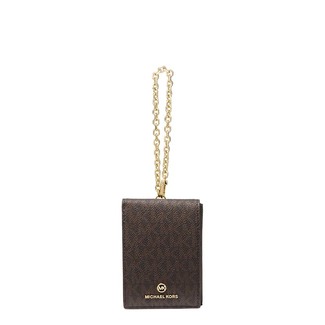 Michael Kors Brown Acorn Jet Set Charm Extra Small Folded Chain Card Case