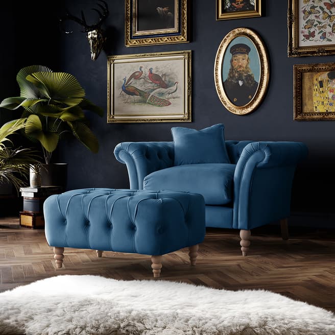The Great Sofa Company The Mayfair Footstool, Velvet Sky