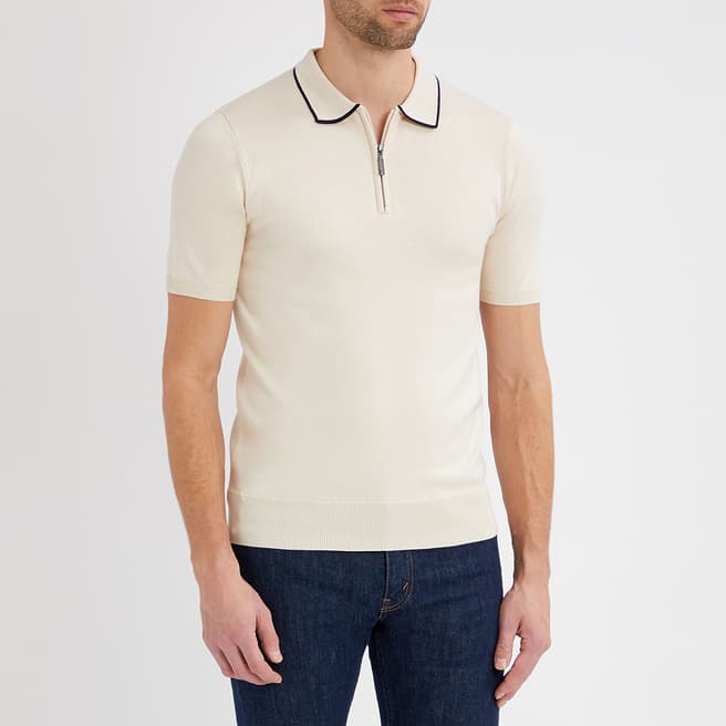 Gianni Feraud Stone Half Zip Contrast Collar Polo Shirt