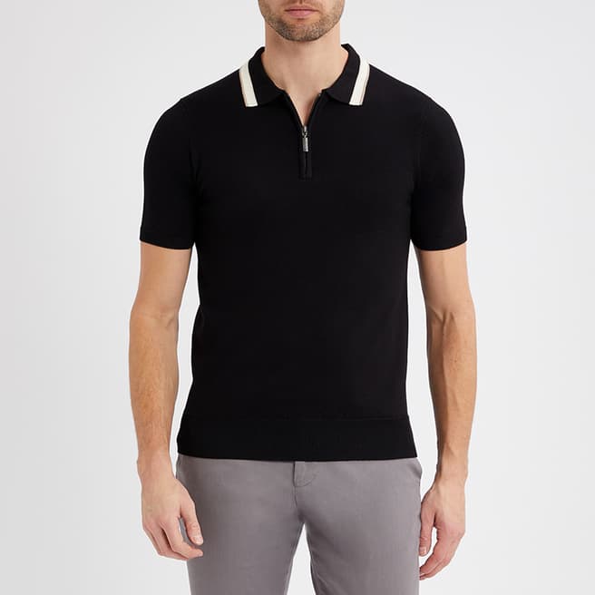Gianni Feraud Black Half Zip Contrast Collar Polo Shirt