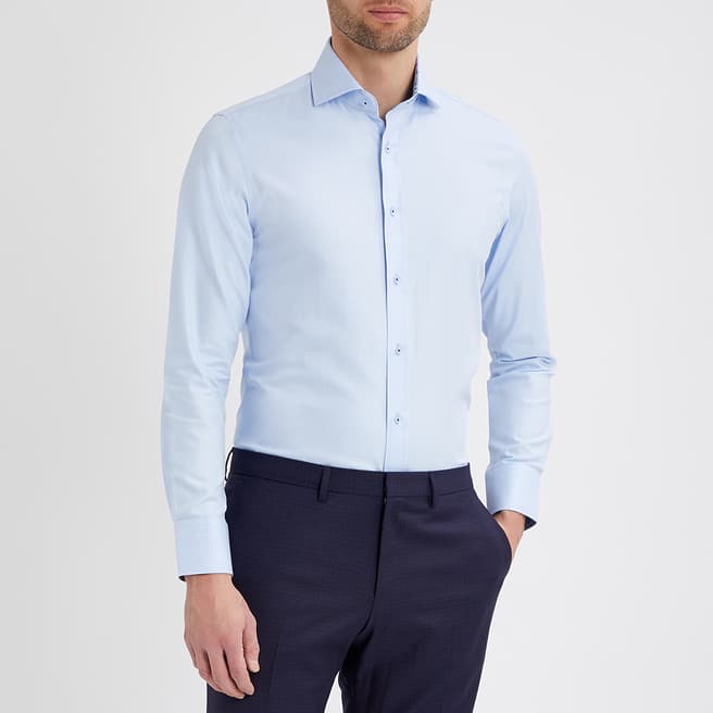 Gianni Feraud Sky Blue Herringbone Contrast Trim Shirt