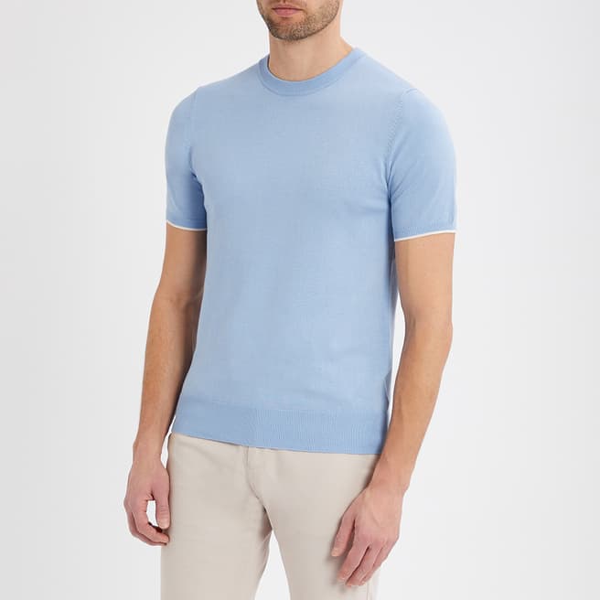 Gianni Feraud Dusty Blue Contrast Tipping Knit T-Shirt