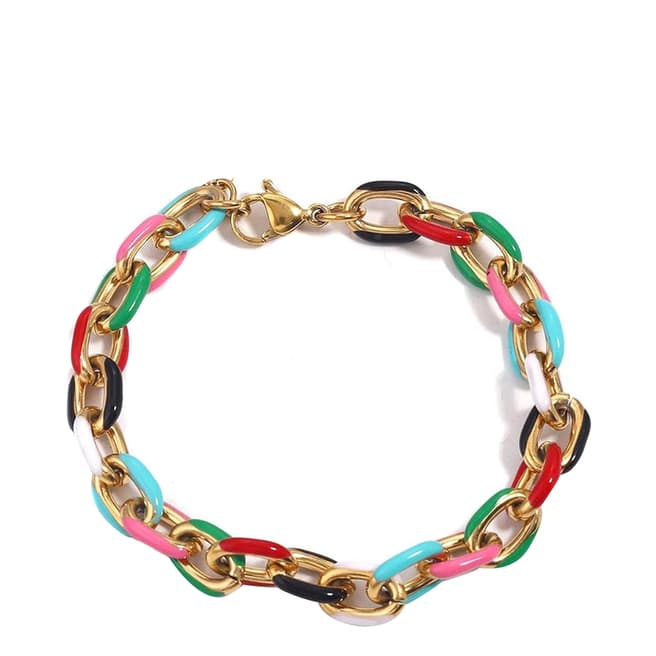 Liv Oliver 18K Gold Multi Enamel Chain Link Bracelet