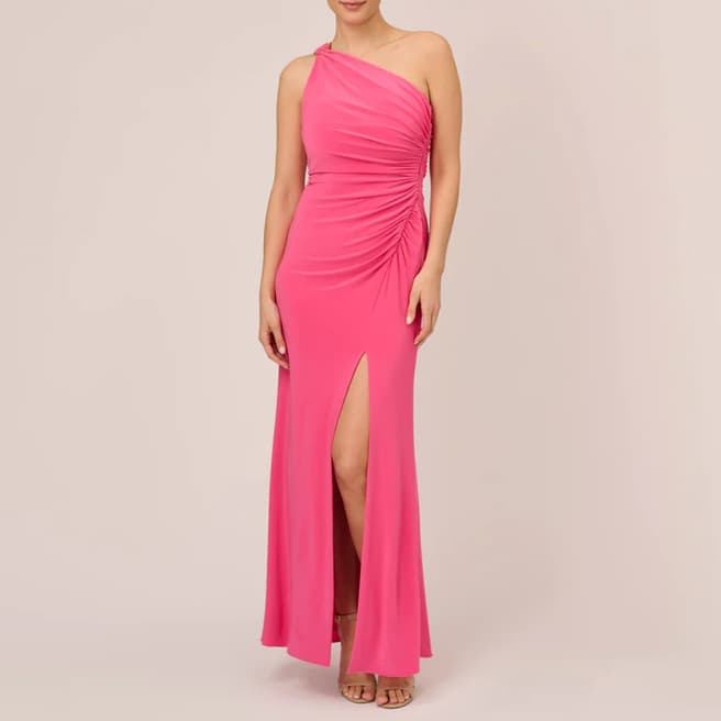 Adrianna Papell Pink One Shoulder Jersey Maxi Dress