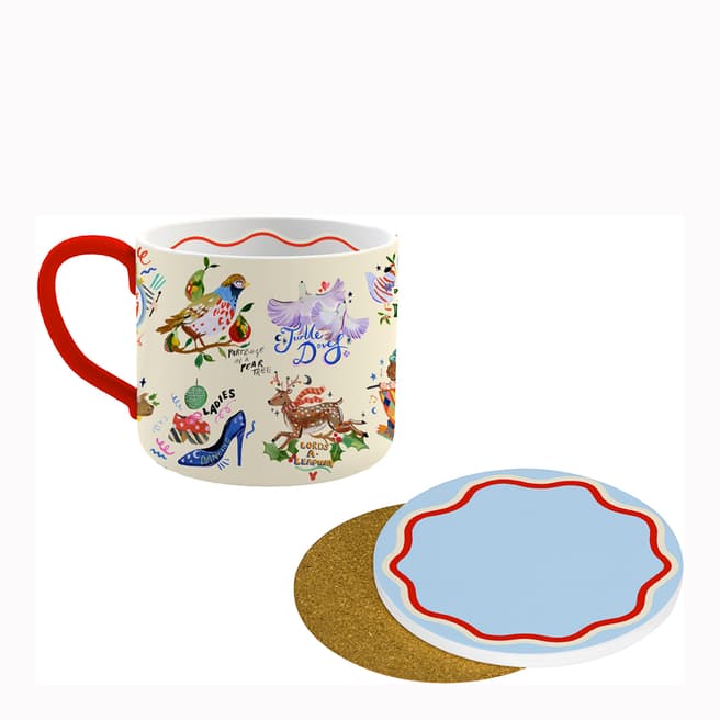 Eleanor Bowmer 12 Days of Christmas Fine Bone China Mug & Coaster Set