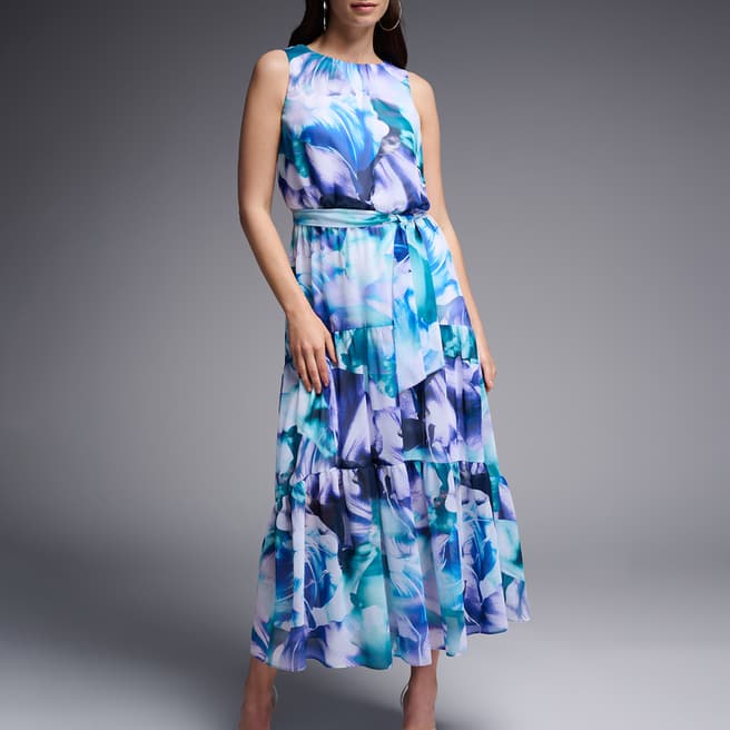 Joseph Ribkoff Blue/Multi Tie Maxi Dress