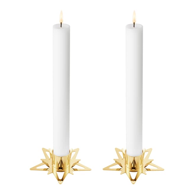 Georg Jensen Set of 2 Gold Plated Star Taper Candle Holder
