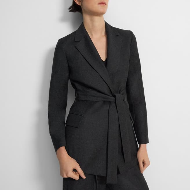 Theory Charcoal Belted Wool Blazer