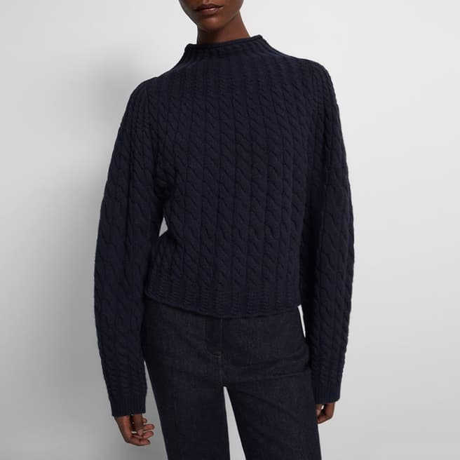 Theory Navy Cable Knit Wool Blend Jumper