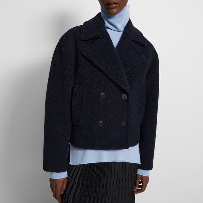 Theory Navy Faux Fur Cashmere Blend Peacoat