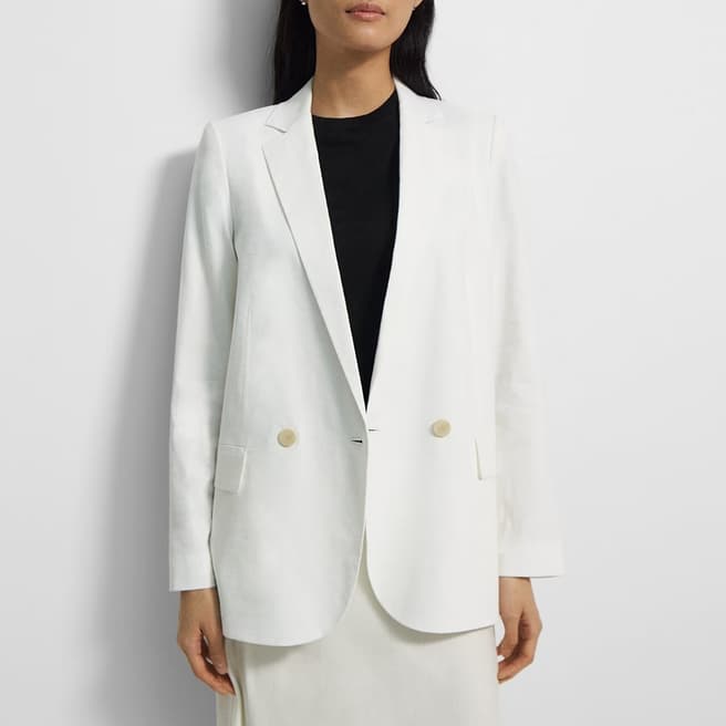 Theory White Double Breasted Linen Blend Jacket
