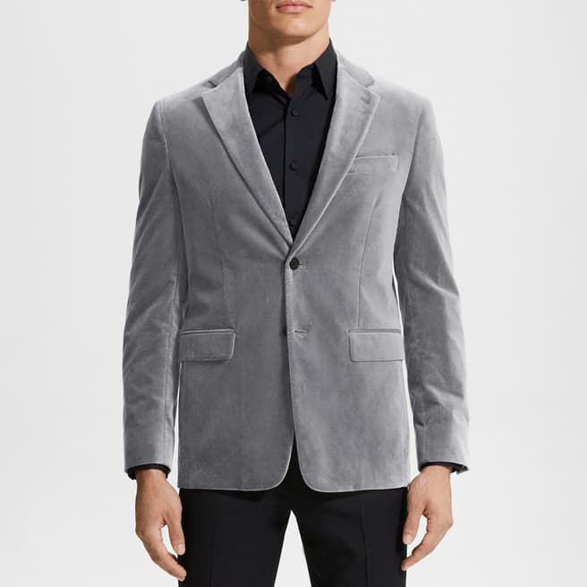 Theory Grey Chambers Single Breasted Cotton Blend Blazer