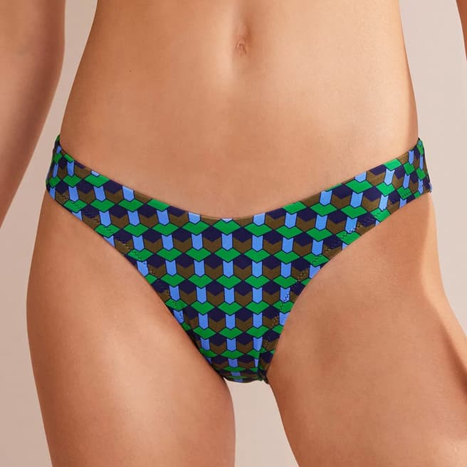 Boden Green & Multi Curved-Top Bikini Bottoms