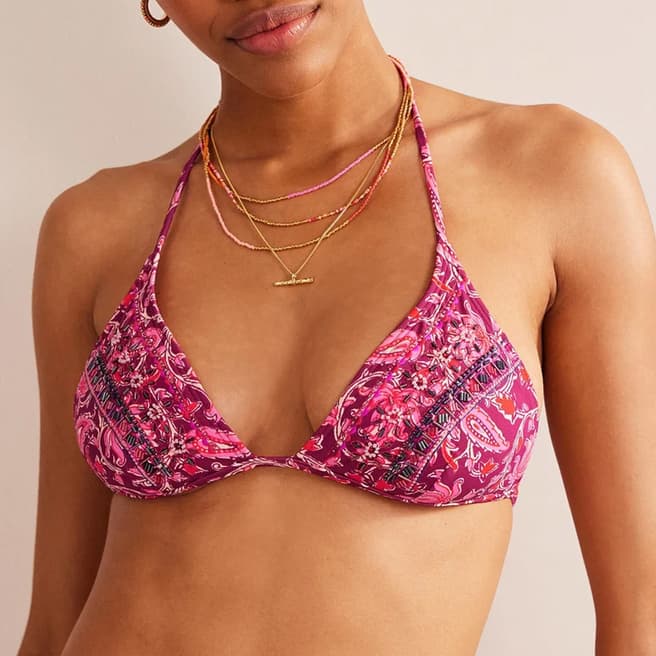 Boden Pink Bead Embellished Bikini Top