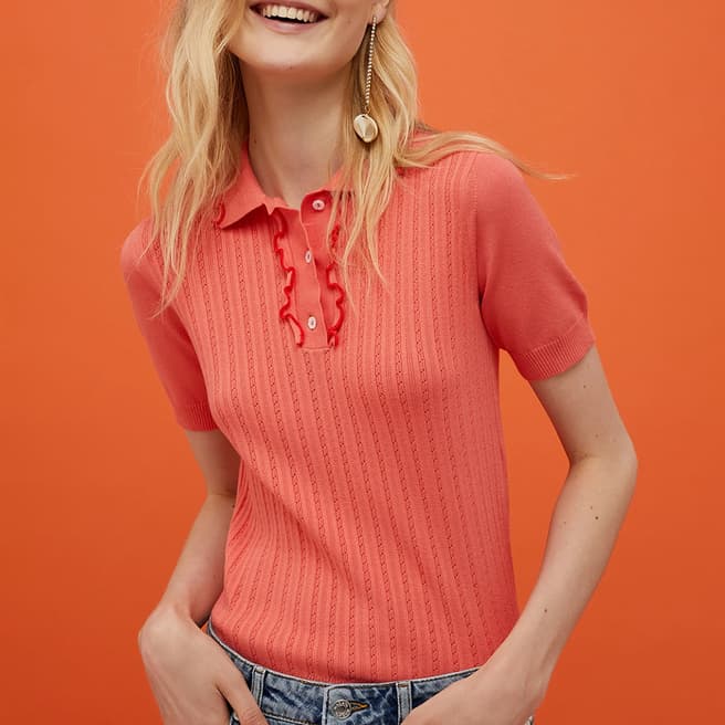 Max&Co. Red Enjoy Frill Ribbed Top