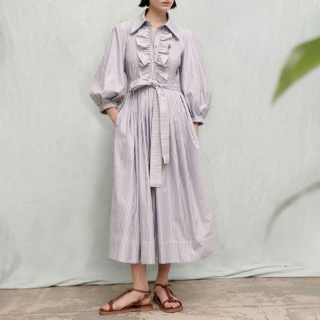 Marella Grey Susanne Cotton Frill Midi Dress