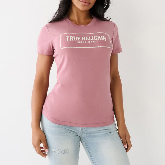 True Religion Pink Box Arched Logo Cotton T-Shirt