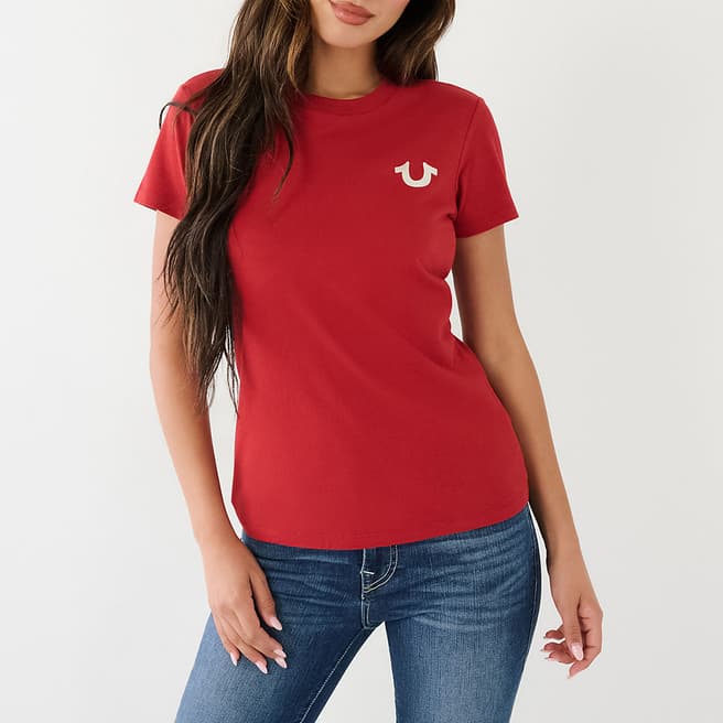 True Religion Red Back Buddha Logo Cotton T-Shirt