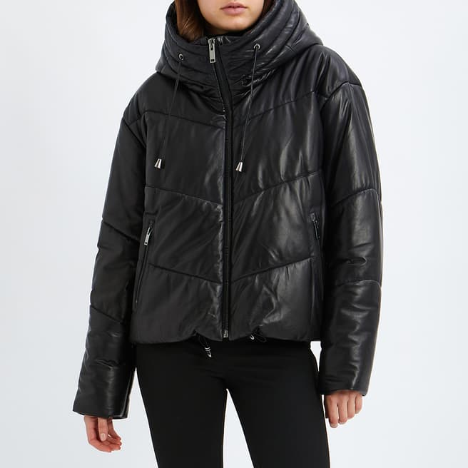 N°· Eleven Black Leather Puffer Jacket