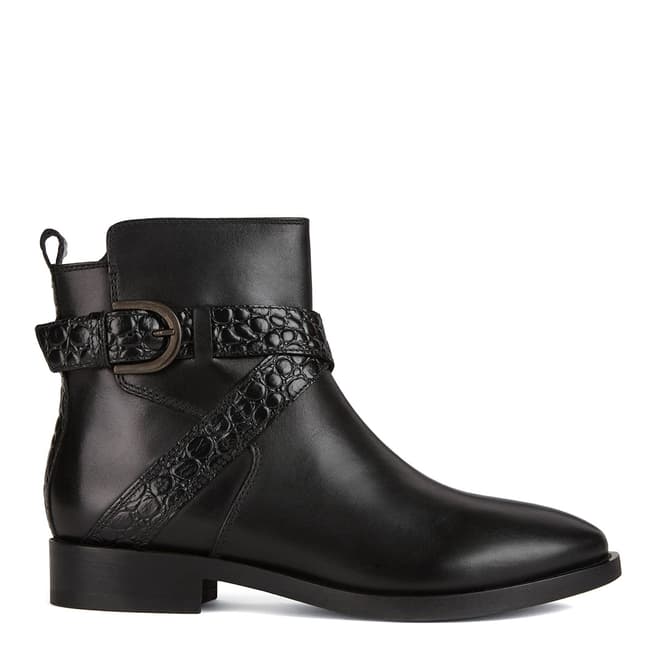 Geox Black Leather Donna Croc Ankle Boots