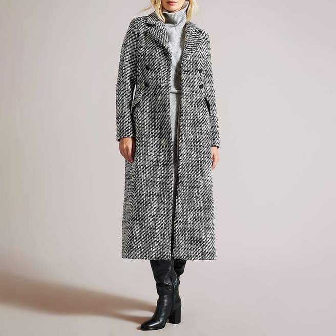 Ted Baker Black Lio Double Breasted Wool Blend Coat