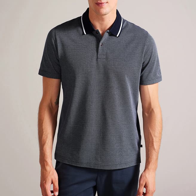 Ted Baker Charcoal Arts Contrast Collar Cotton Polo Shirt