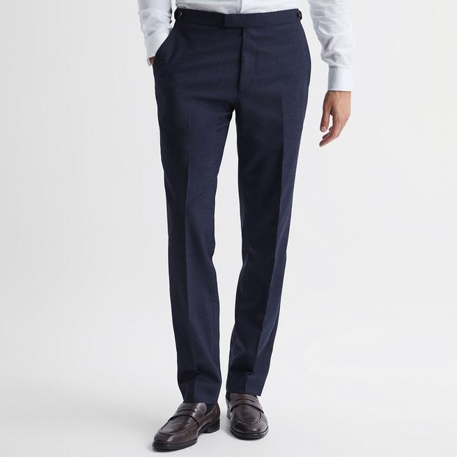 Reiss Navy Broadgate Straight Leg Wool Blend Trousers