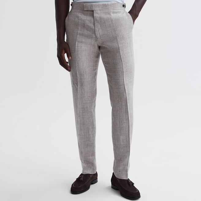 Reiss Beige Angel Puppysmooth Slim Linen Trousers