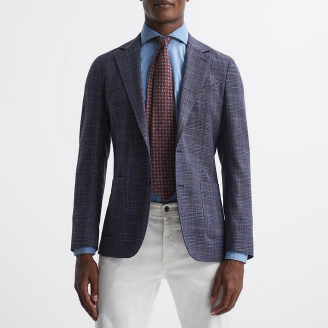 Reiss Navy Belvedere Texture Wool Blend Blazer