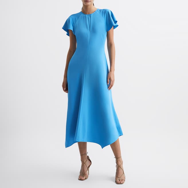 Reiss Blue Eleni Cap Sleeve Occasion Dress