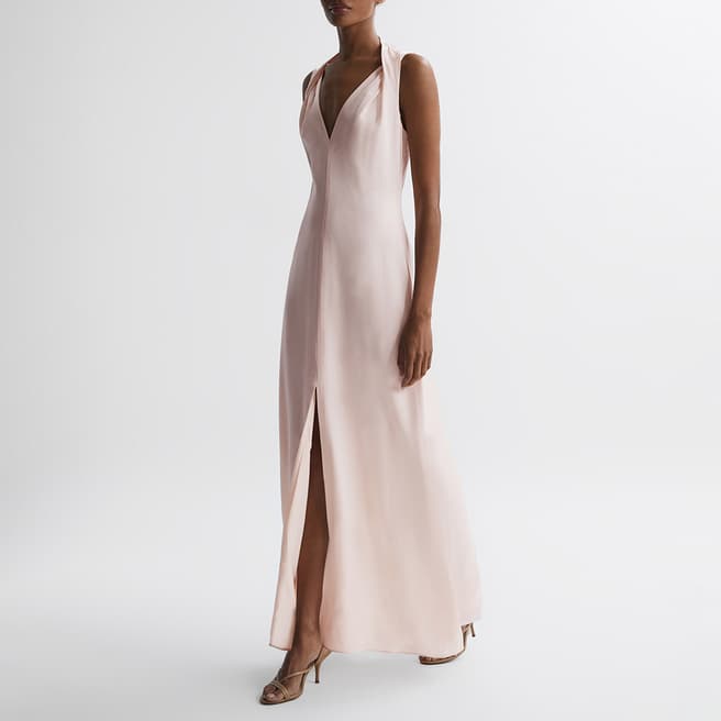 Reiss Pink Lila Silk Blend Twist Dress