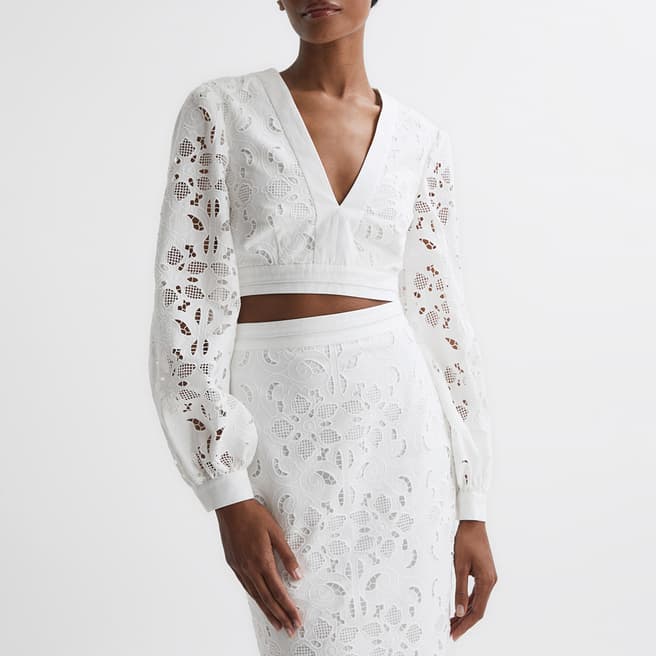 Reiss White Immi Lace Top