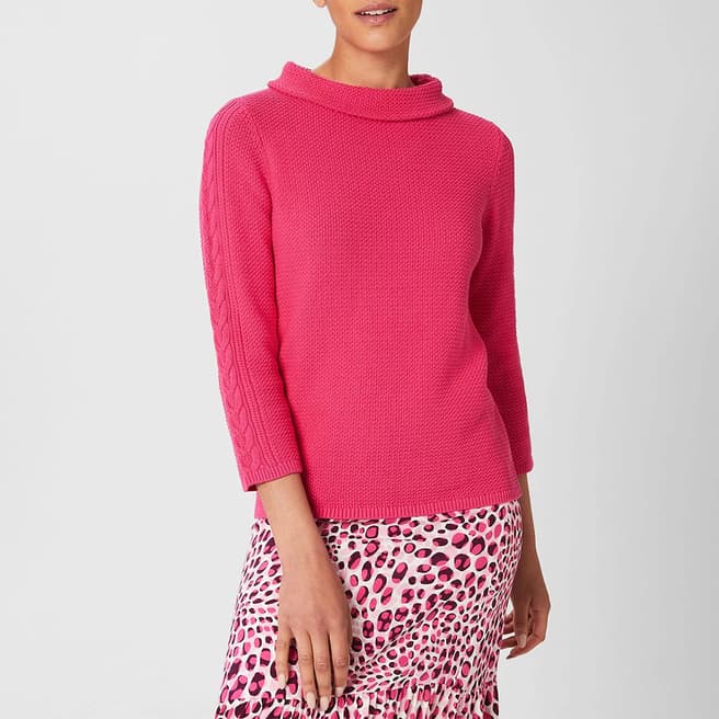 Hobbs London Pink Camilla Cable Cotton Jumper