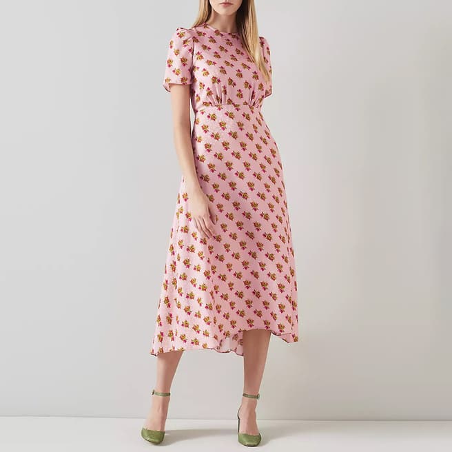 L K Bennett Pink Boyd Silk Midi Dress