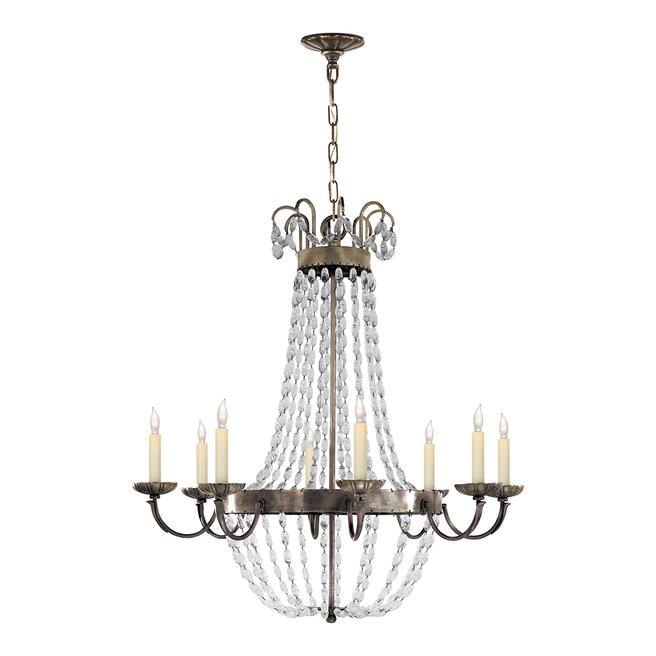 Chapman & Myers for Visual Comfort & Co. Large Paris Flea Market Chandelier in Sheffield Silver with Seeded Glass