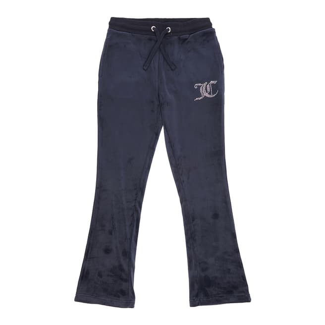 Juicy Couture Girl's Navy Diamante Velour Bootcut Tracksuit Bottoms