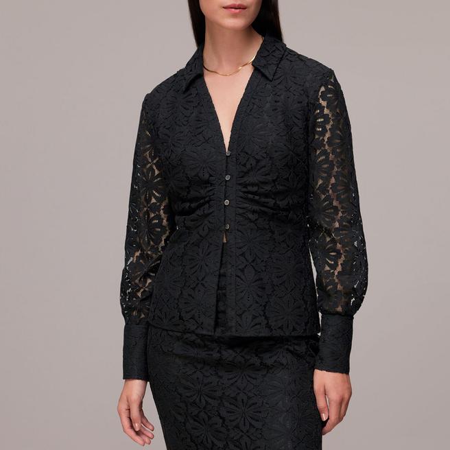 WHISTLES Black Amelia Lace Detail Shirt