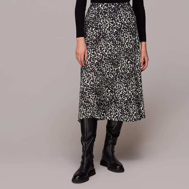 WHISTLES Black Shadow Leopard Bias Cut Skirt 