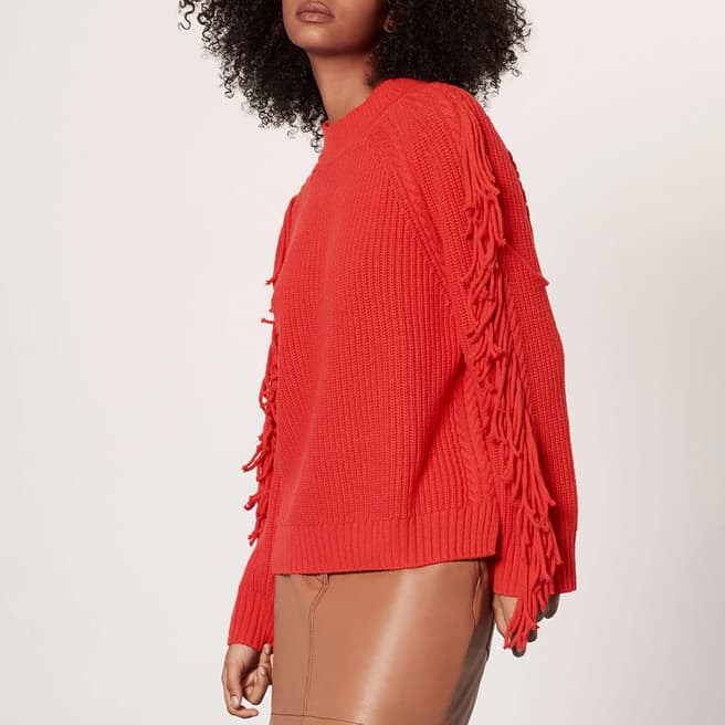 WHISTLES Red Fringe Sleeve Cable Jumper