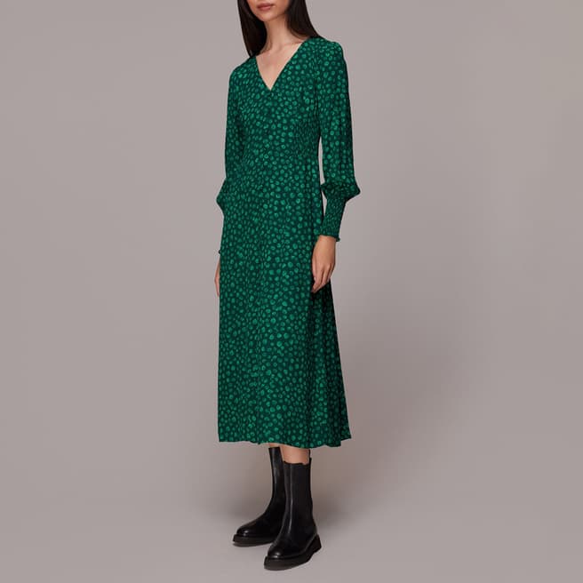 WHISTLES Green Lava Spot Print Midi Dress