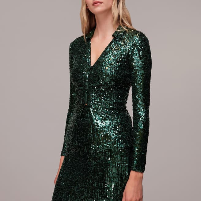WHISTLES Green Layla Sequin Shirt