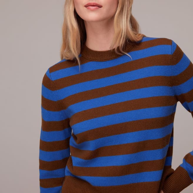 WHISTLES Blue/Brown Stripe Wool Jumper