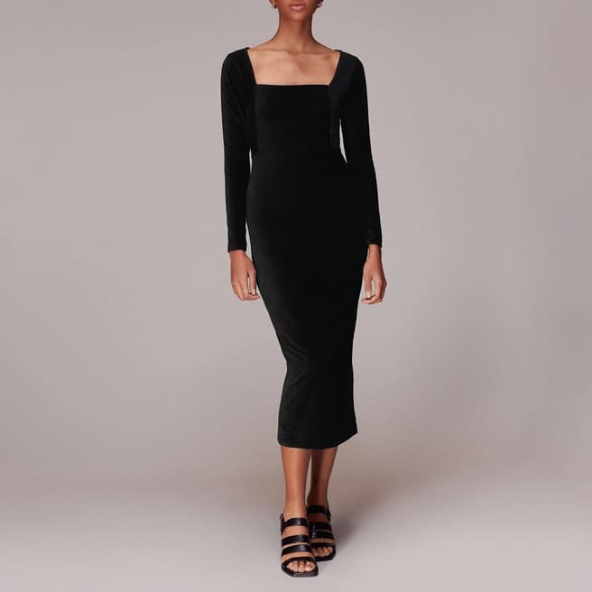 WHISTLES Black Jersey Velvet Midi Dress