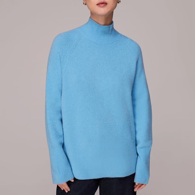 WHISTLES Blue Relaxed Funnel Neck Jumper