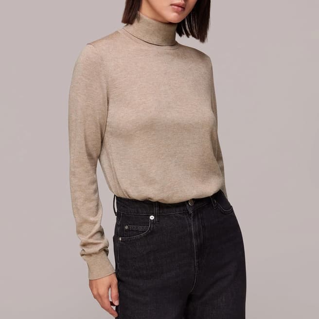 WHISTLES Stone Sparkle Polo Neck Knitted Top