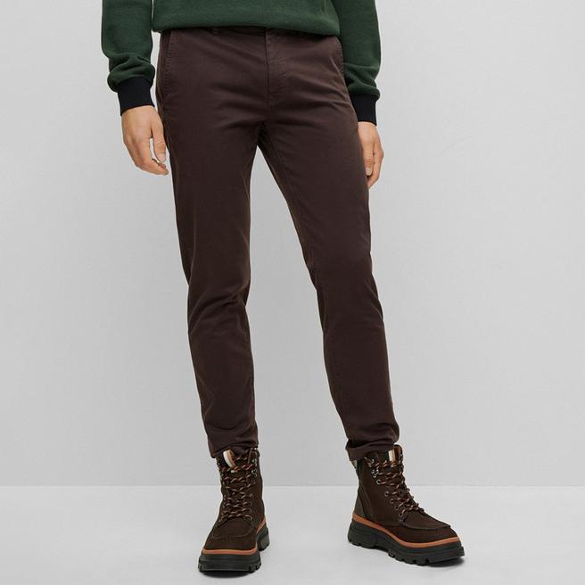 BOSS Dark Brown Schino Cotton Trousers