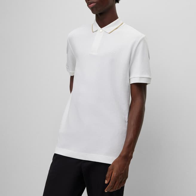 BOSS White Parlay Cotton Polo Shirt