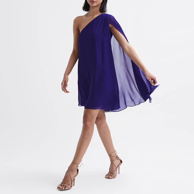 Reiss Purple Fleur Sheer Cape Sleeve Dress