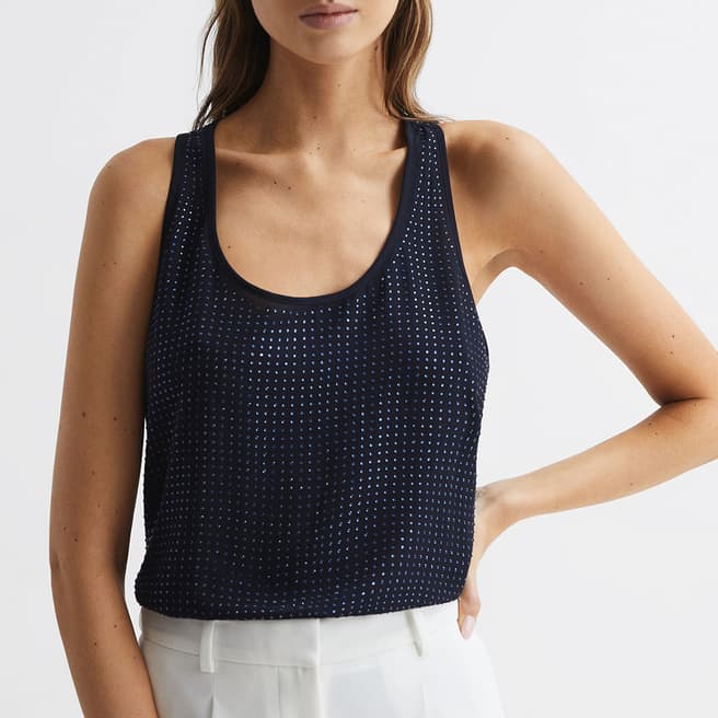 Reiss Navy Brooklyn Embellished Cami Top