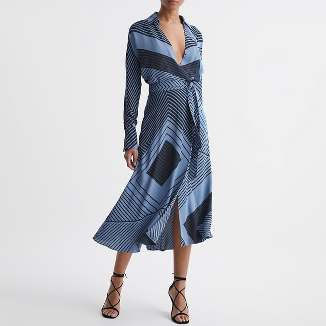 Reiss Blue Print Talia Midi Dress